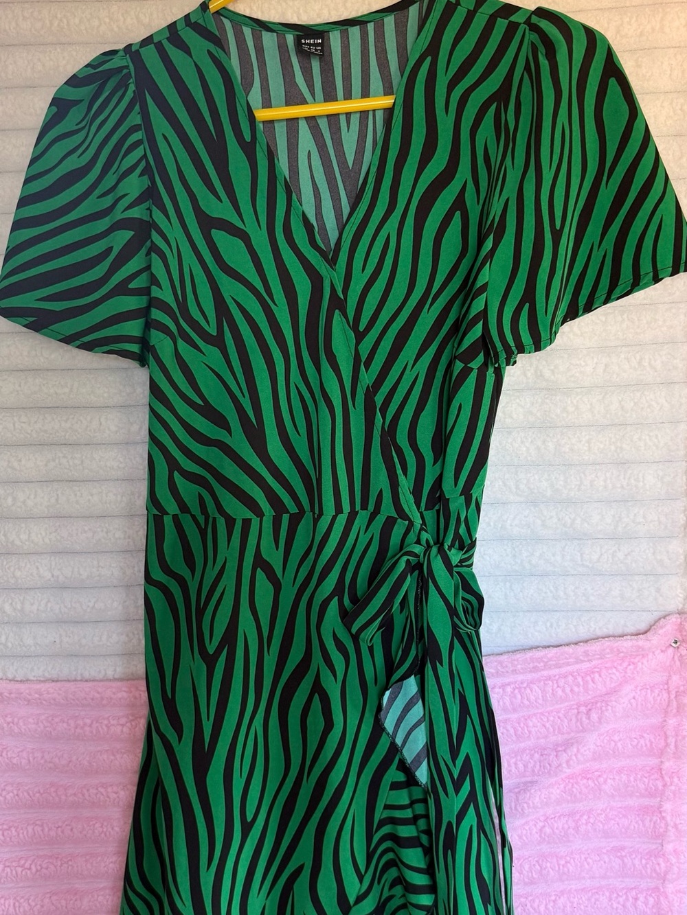 Vero Moda Green and Black Zebra Print Wrap Dress